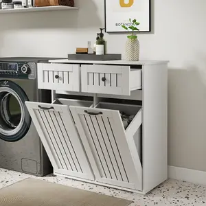 Laundry Cabinet with 2 Removable Laundry Baskets & 2 Drawers - Freestanding Storage Organizer for Bathroom/Laundry Room