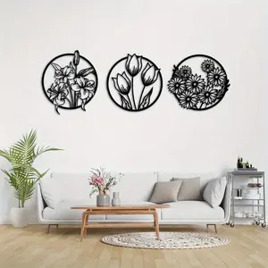 Large Metal Flower Wall Art Set for Living Room Home Decor, Floral Wall Hanging Decoration for Bedroom Dining Room