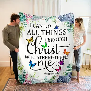 1Pc Bible Verse Pattern Blanket, Flannel Fabric Soft And Warm Blanket, Suitable For Living Rooms And Bedrooms, Home Decoration, And