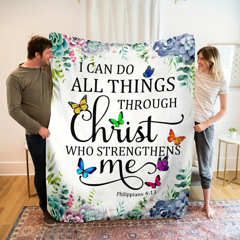 1Pc Bible Verse Pattern Blanket, Flannel Fabric Soft And Warm Blanket, Suitable For Living Rooms And Bedrooms, Home Decoration, And