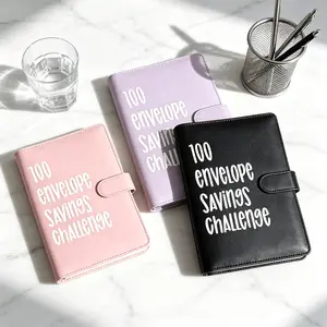 100 Envelopes Money Saving Challenge Binder, A5 Cash Envelope Budget Organizer with Tracker for $5,050 Goal, Portable Stackable Savings Book for Closet Bedroom Office Desk,(Black Pink Purple)