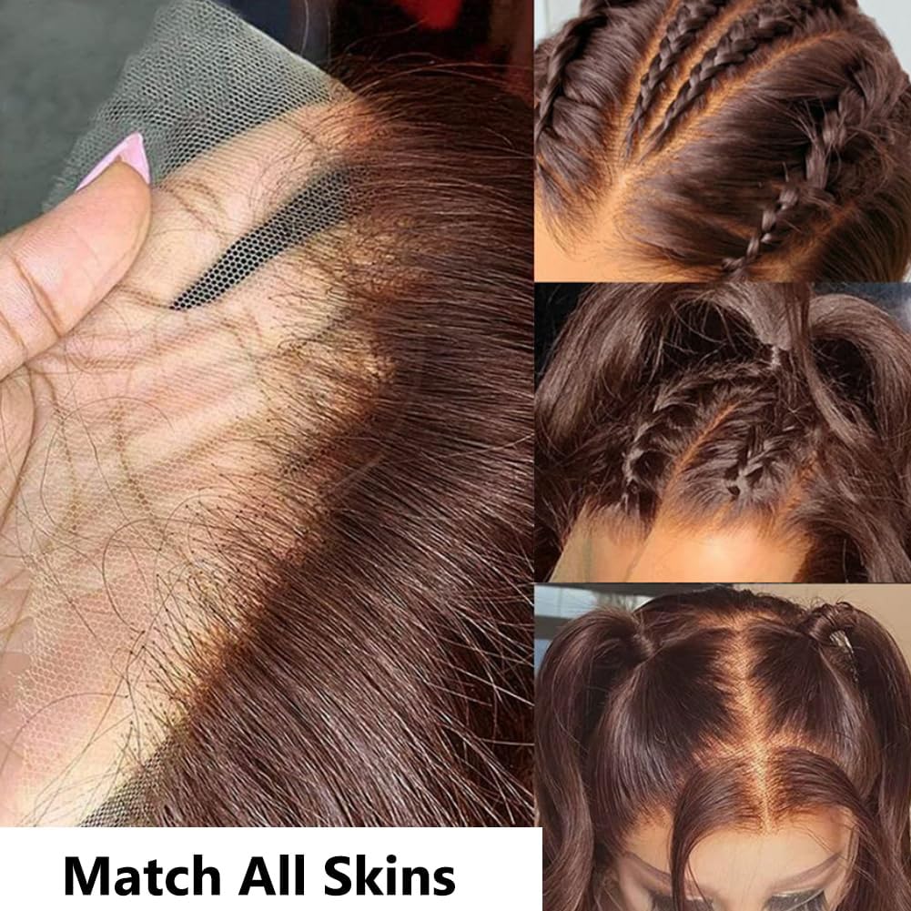 Mamushow 13x6 Chocolate Brown Lace Frontal Wigs Human Hair 200% Density Body Wave HD Transparent Lace Wigs Outdoorfun