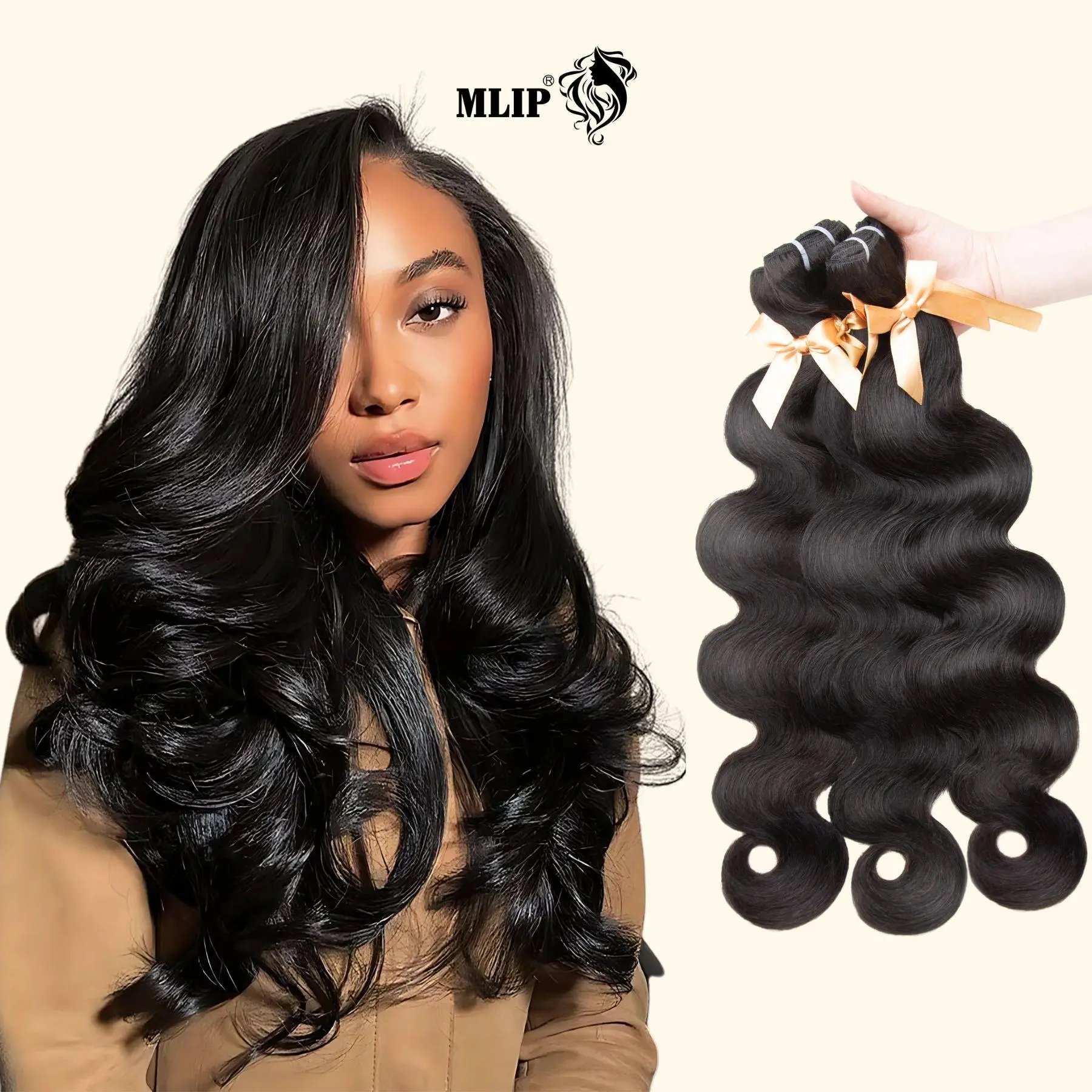MLIP Hair 15A Raw Indian Virgin Natural Wavy Human Hair Bundles - Double-Weft, Full Density, 100% Unprocessed, Multi-Size, No Shedding, No Tangle, Silky Bouncy Wave, Dye & Bleach Ready, Suitable for Sew-In Quick Weave Crochet (SohoChic)