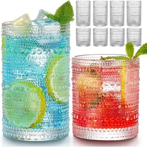 Vintage Hobnail Drinking Glasses Set of 8, 12 oz Highball Glasses & 10 oz Cocktail Glasses Set, Kitchen Water Glasses Cup, Bar Tumbler Glassware Set for Beer, Juice, Cocktail, Whiskey, Milk