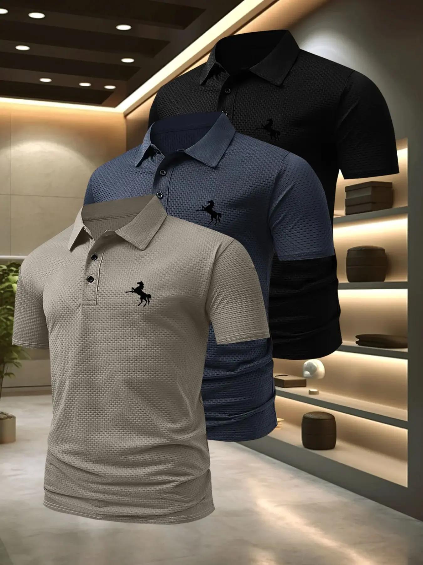 Men's Golf Polo Shirt Set, Athletic Fashion Activewear, Sports Apparel, Quick-Dry Casual Fitted Tee, Sport Top, Comfortable Sports Wear, Casual Sportswear, Plain Pattern, Ideal for Everyday Use