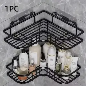 Rust-Resistant Iron Shower Corner Rack, Rustproof Shower Caddy, No Drilling Adhesive Installation, Fits Shampoo, Bath Bombs, Hair Tools, Spring Summer Bathroom Storage, Bathroom Accessories Organizer