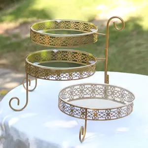 3-Tier Metal Rotating Cupcake Stand 28" Gold with Clear Acrylic Round Plates - Hollow Lace Design Dessert Display