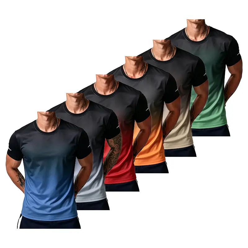 6-pack summer men’s casual sports T-shirts with gradient design, crew neck, versatile minimalist style, breathable fabric—ideal for everyday gym workouts, cycling, running, basketball, outdoor activities, and daily wear.fathersdaygift