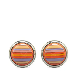 Pre-owned HERMÈS Others Small Leather Goods Hermes Metal Émaille Stripe Earrings Silver Orange