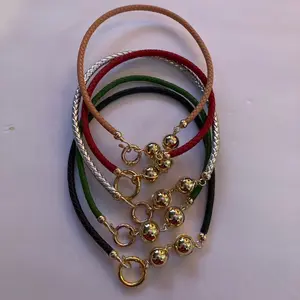 Asimetric Leather Necklace with Gold Beads and Braided Design for Stylish Accessories