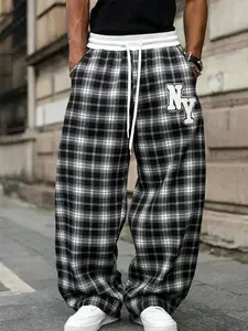 Men's and women's American retro street style Y2K checkered, Plaid loose-fit wide-leg pants, vintage distressed checkered long pants, casual pants, Casual Fashion Comfy, versatile for everyday and urban streetwear