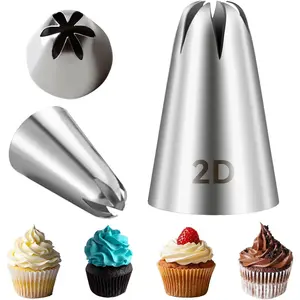 Large 2D Piping Tip 1 Piece Stainless Steel Icing Nozzles for Cake Decorating–Drop Flower and Star Tips, Frosting Tools for Cupcakes, DIY Baking