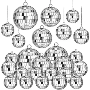 20 Pcs Disco Balls, 4 Sizes Mini Mirror Ball Decorations Silver Hanging Ornaments with Rope for 70s Disco Theme Wedding Birthday Party Dance Music Prom Props