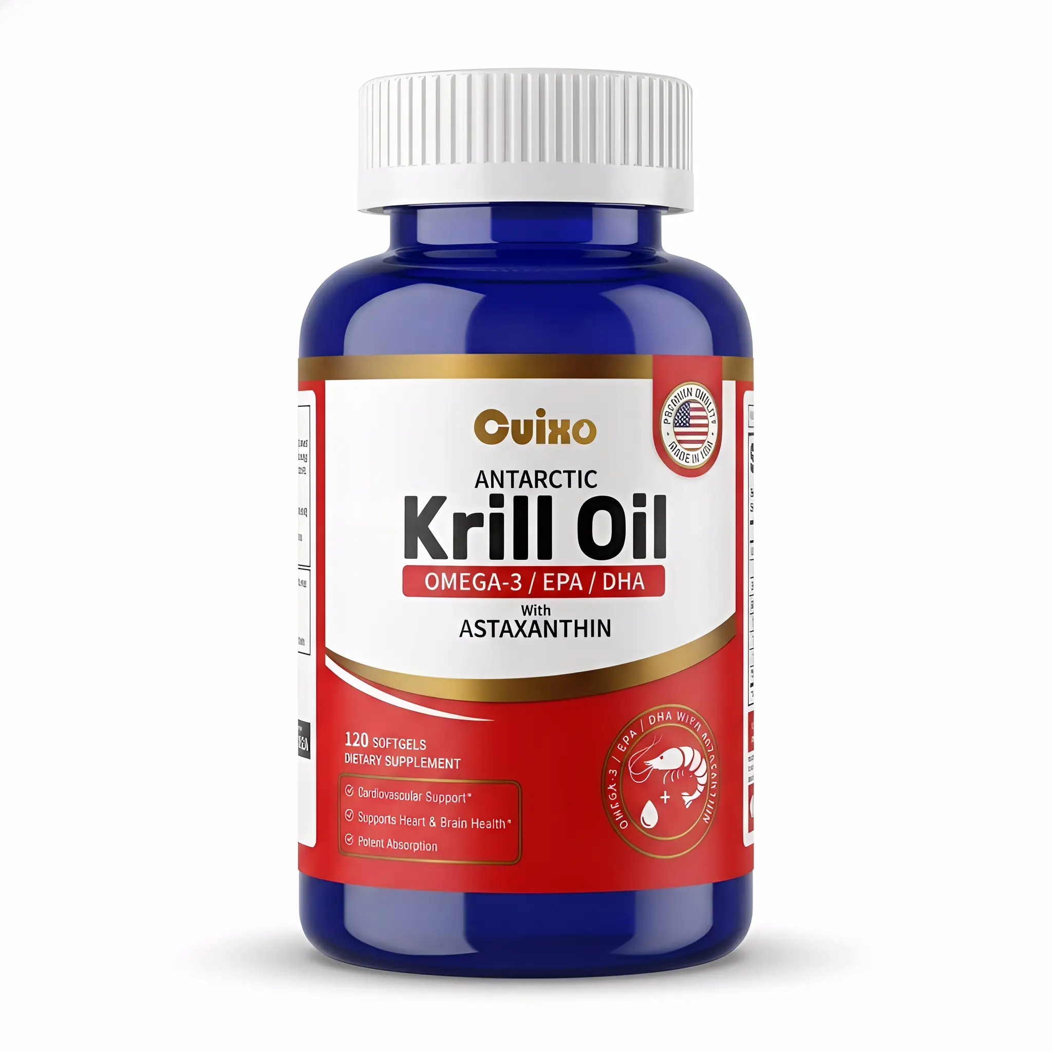 Antarctic Krill Oil  | 120 Softgels | Omega-3 EPA, DHA, with Astaxanthin Supplement Sourced from Red Krill | Maximum Strength | Laboratory Tested