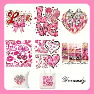 6 Sheets Valentine's Day Iron on Vinyl Patches Heart Love Cherry Blossom Bow Waterproof Washable Heat Transfer for T Shirts Bags Crafts