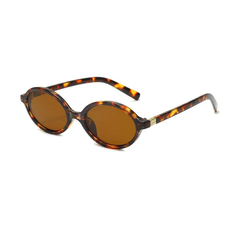 Retro Oval Sunglasses for Women, Small Leopard Print Frame with Brown Lenses, 2024 Fashion for Hot Sun Protection, Animal Print, Female, Full Rim