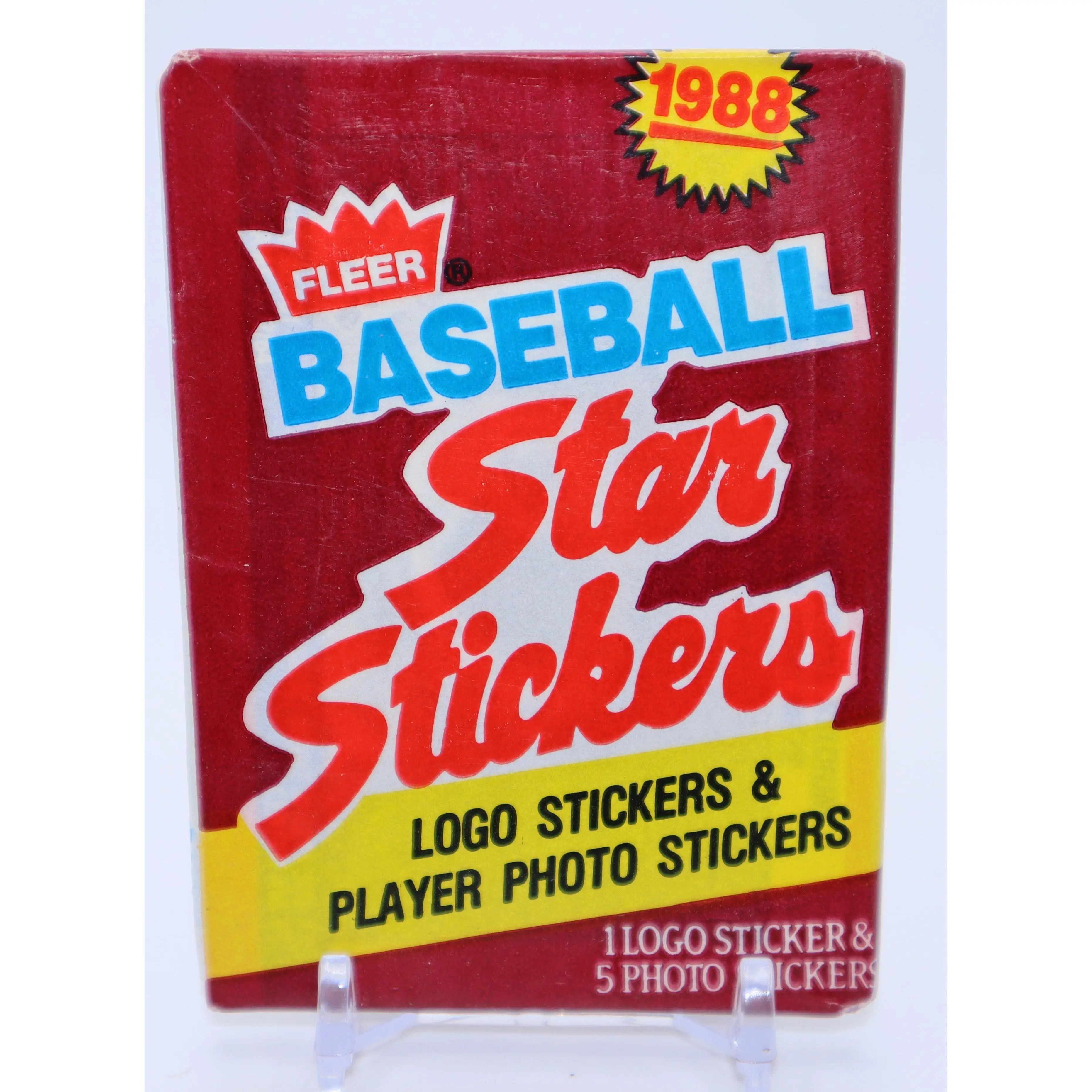 1988 Fleer Baseball Wax Pack - Office Collectible Stationery, 1 Logo Sticker, 5 Player Photo Stickers, 5 Cards, Player Photos, 5 Photo Stickers