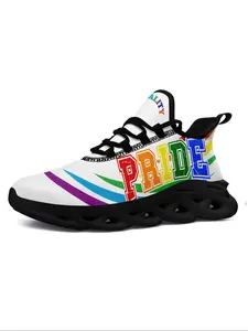 Men's Rainbow Stripe Design Lace Up Sneakers, Casual Sporty Non-slip Durable Sole Walking Running Shoes, All Seasons