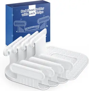 Bed Sheet Holder with Lock Strips, 30-Second Easy Installation Mattress Corner Clips, Premium BPA-Free Fitted Sheet Fasteners, No Heavy Lifting Required (4 Pack)