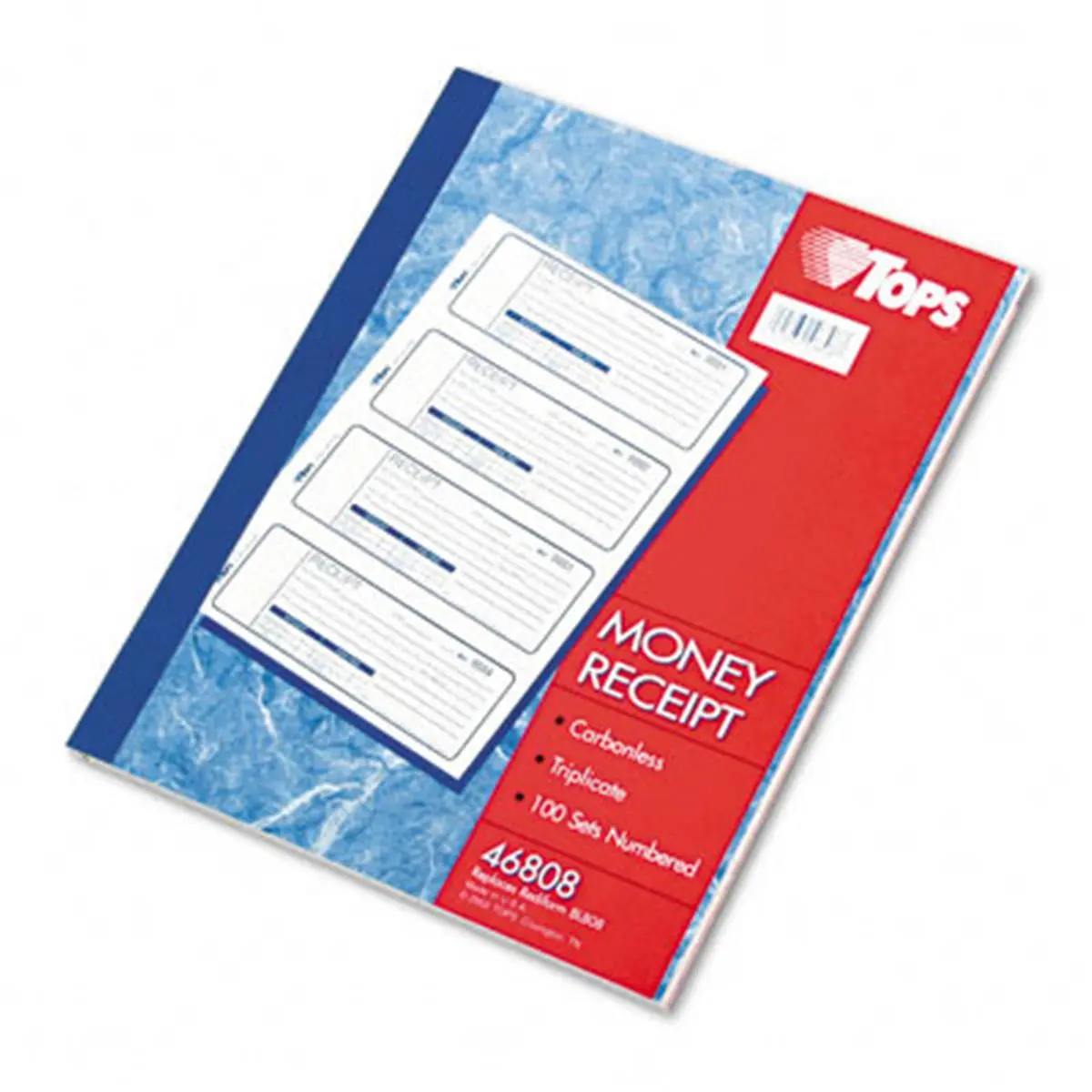 Carbonless Triplicate Receipt Account Book (Tops 46808), 2 3/4 x 7 1/4, Consecutively Numbered, Preprinted at Top, Side Binding, 100 Sets per Book