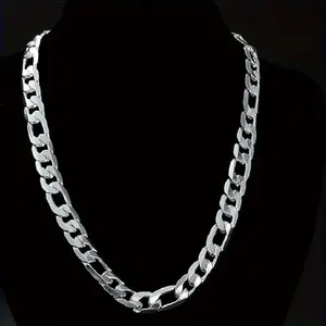 High Quality 925 Sterling Silver plated Chain Necklace For Man Women Wedding Fashion Jewelry Gifts  high quality Fashion jewelry wedding width 12mm