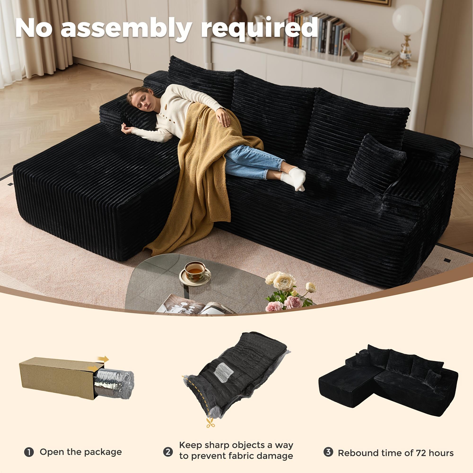 Plush Fabric Sectional Couch with Comfy Chaise | Cloud Boneless L Shape Sofa Set for Living Room, Deep Seat Minimalist Modular Couches, Floor Sofa Sleeper Furniture for Bedroom Apartment Lounge, No Assembly Required, Light, Polyester Upholstery