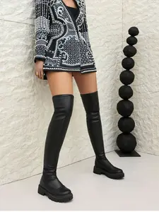 New Fashion over Knee High Boots for Women, Thick Sole Rubber Slimming Knight Boots, Vintage Style Versatile High Tube Boots