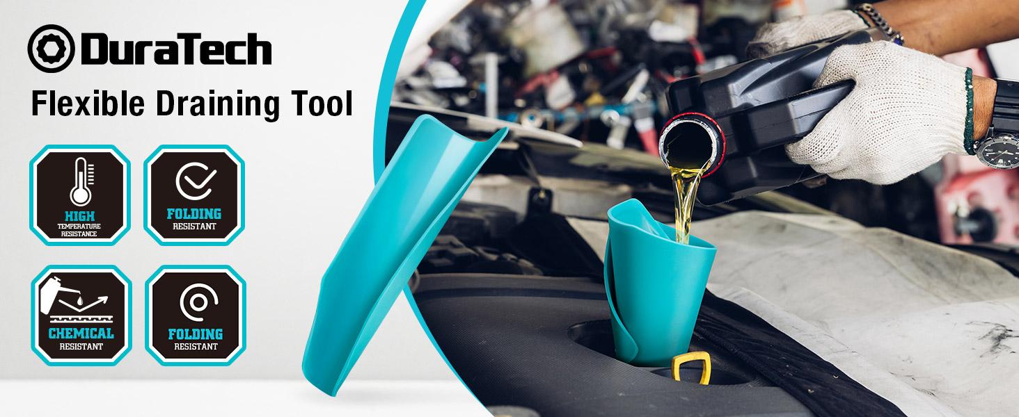 #backtoschool DURATECH Flexible Funnel, Multi-Purpose Form a Funnel for Automotive Use, Upgraded Premium Aluminium Core and Thickened Silicone Outer Shell, Flexible Draining Tool for Oil Changes, Blue