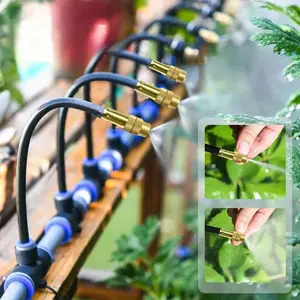 20m DIY Free Bending Universal Sprayer Kit with Water Divider Valve & Spray Nozzle Tips, 8mm Durable Garden Hose Patio Misting Cooling System for Garden Plant Fogging Watering Irrigation, Garden Hose Connector