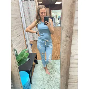 Distressed Denim Joggers