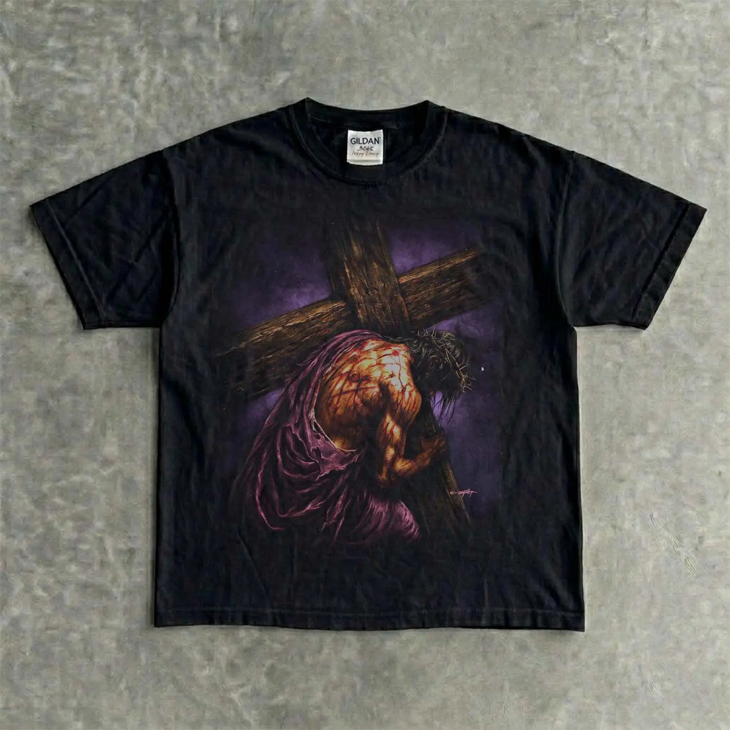 Jesus Carrying Cross T-Shirt | Christian Graphic Tee | Faith Based Shirt | Religious Streetwear | Vintage Unisex Tee