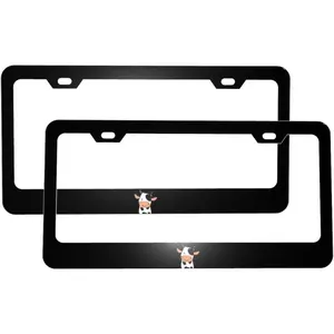 Cartoon Cow Matte Aluminum License Plate Frame with Black Screw Caps, 2 pcs 2 Holes Black Licenses Plates Frames, Car Licenses Plate Covers Holders for Us Vehicles/Women/Men, Car Accessories