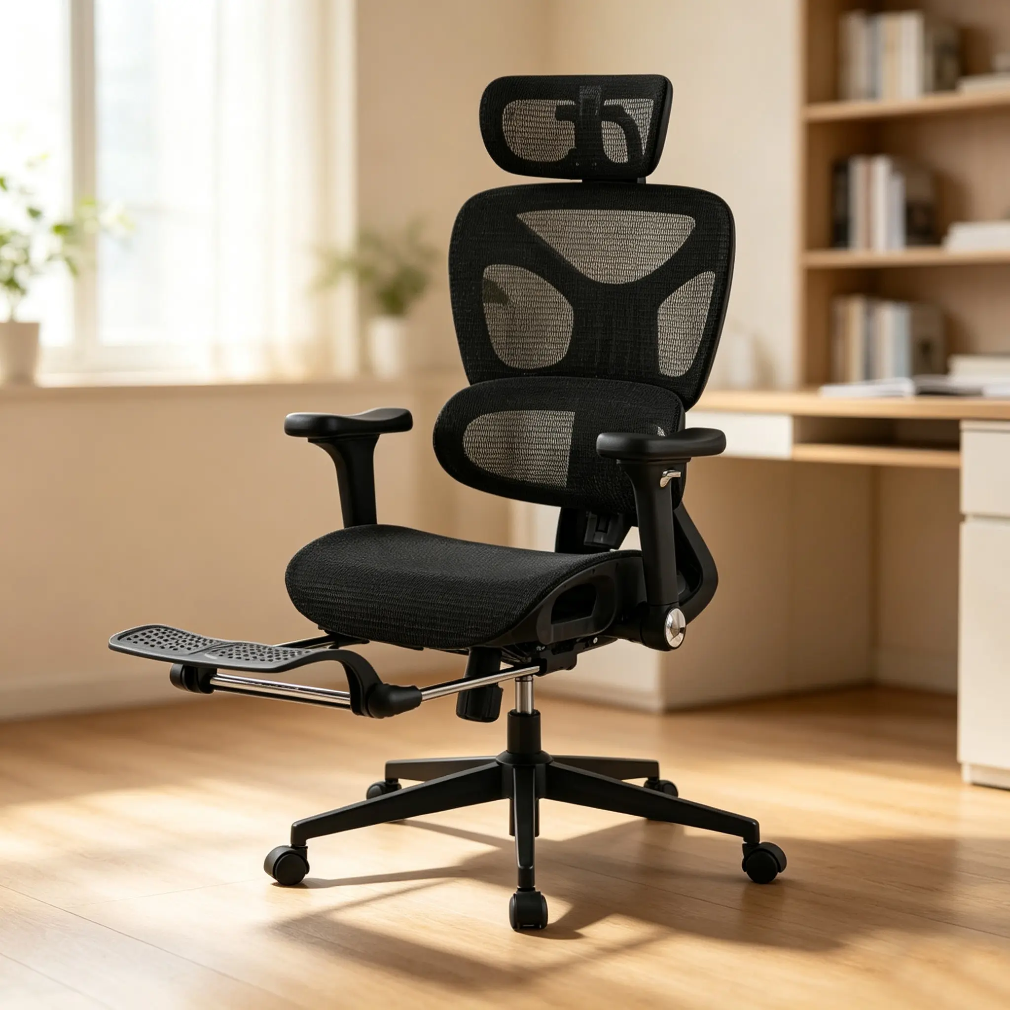 STHOUYN Ergonomic Mesh Computer Office Chair, Retractable Footrest, Max 135° Recline, 5D Flip-Up Armrests, 2D Adjustable Headrest & Adaptive Lumbar Support, Holds 350 LBS for Home Office (Black)