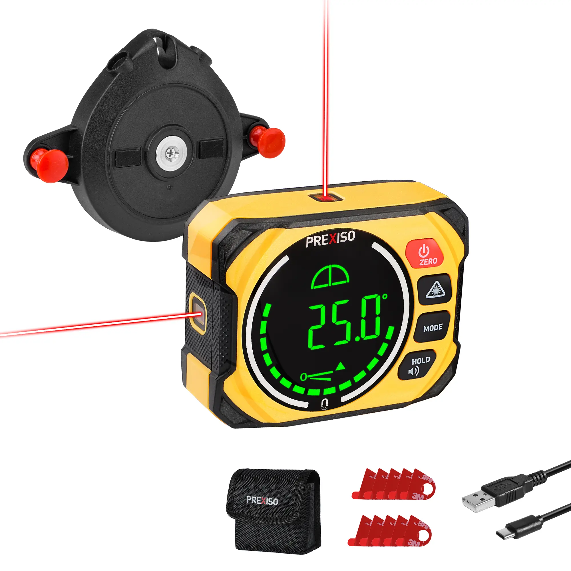 #fathersdaygift PREXISO 3-in-1 Digital Angle Gauge Magnetic with Laser Level, Rechargeable Digital Level with Wall Mount Base, 0-90° & 0-180° Range, Angle Finder with Cross Line for Woodwork, Saw, Hanging Frames