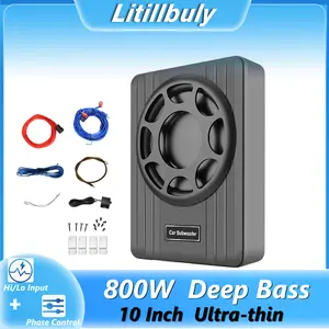 10 Inch 800W Car Subwoofer,Slim Under Seat Car Subwoofer Powered, High/Low Level Input, Car/Truck Car Audio Subwoofer Sub Built in Amplifier