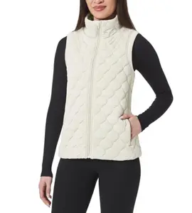 KIRKLAND Signature Women's Stretch Quilted Active Zip Up Vest (US, Alpha, Medium, Regular, Regular, Pumice Stone (Cream))