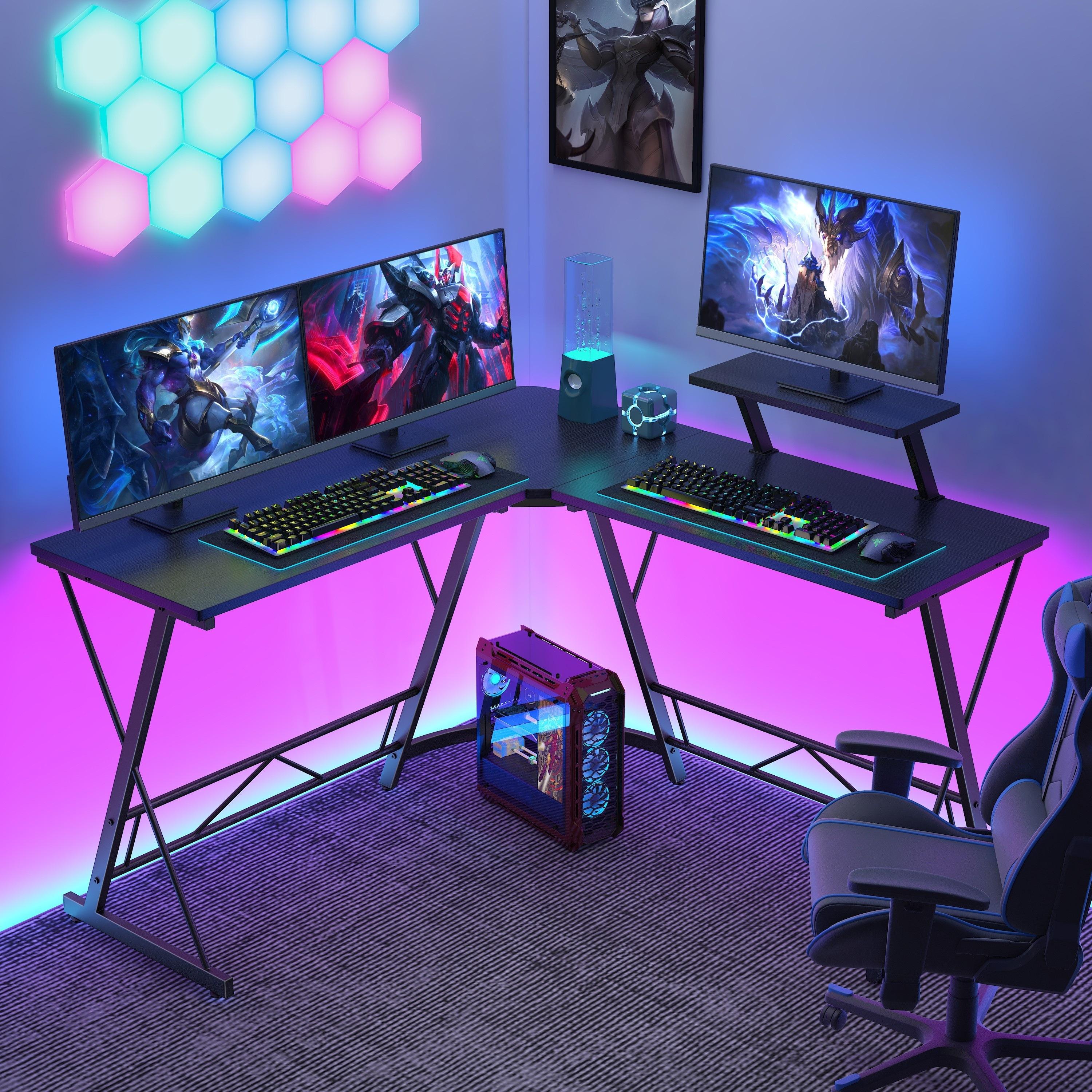 L Shaped Gaming Desk Corner Computer Desk, L Shaped Desk, Home Office Desks Writing Workstation With Large Monitor Stand, Easy To Assemble (Black, 51 Inch)