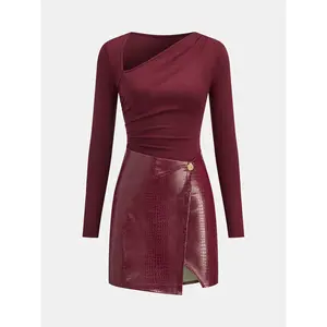 Faux Leather Paneled Knit Mini Dress