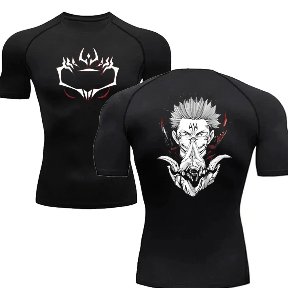 "Workout Fitness Athletic T-Shirt Men's Compression Shirt Anime Jujutsu Kaisen Tight Gym TShirts Fitness Elasticity Tops Tee"