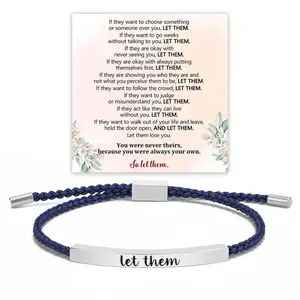 "Let Them" Quote Bracelet Motivational Adjustable Braided Jewelry Gift with Card