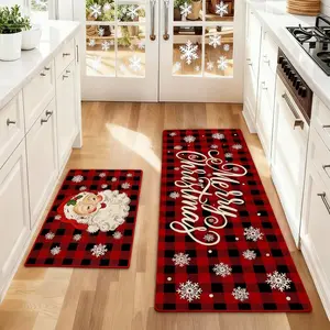 2 Counts Christmas Kitchen Rug Set, Santa Gingerbread Man Christmas Tree Dwarf Gnomes Pattern, Non-Slip Soft Low Height, Holiday Party Floor Mat Home Decor, Home Decor Rugs