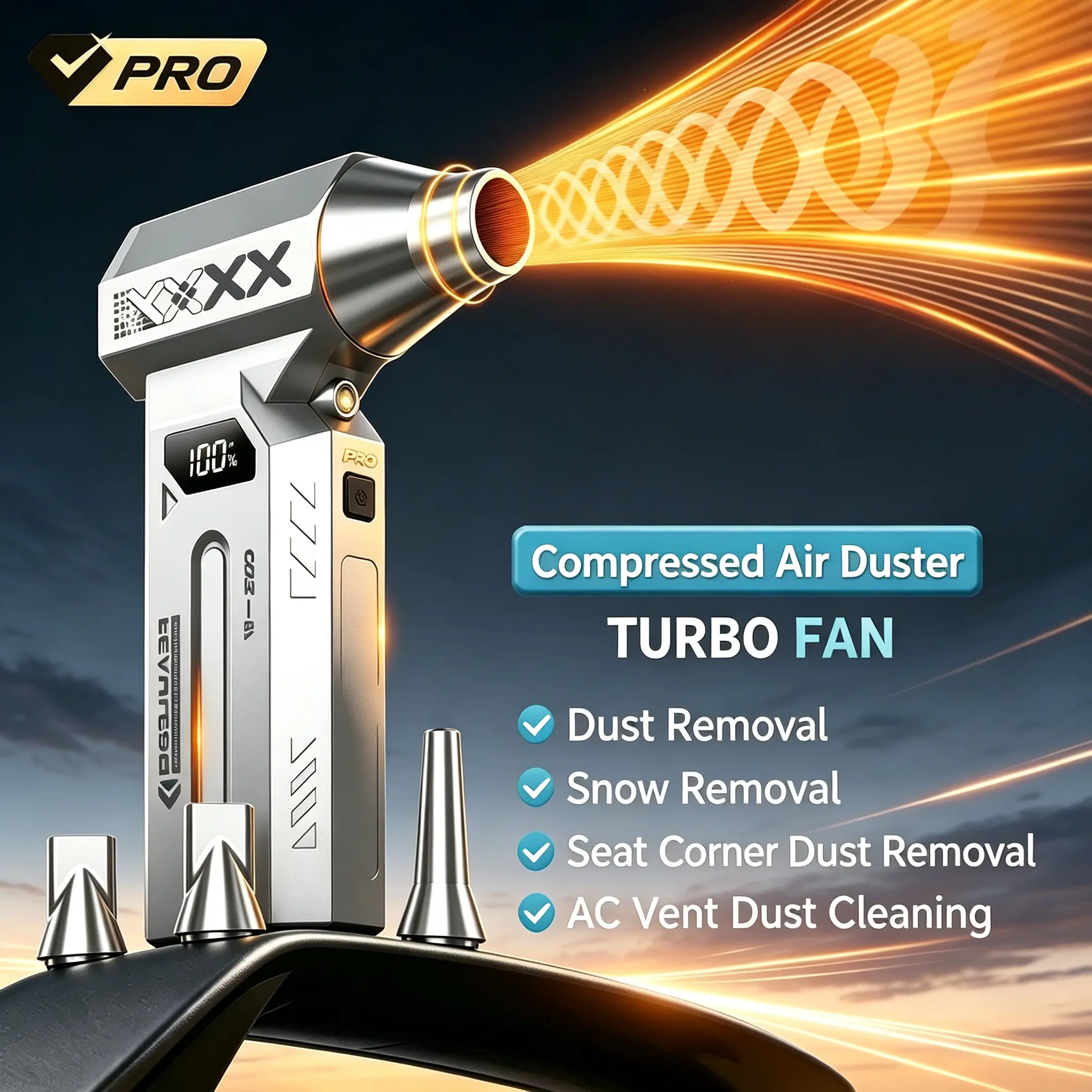 Mini Turbo Air Duster, Rechargeable Cordless Electric Air Blower with Brushless Motor, 4-Speed Adjustable High Power Blower with LED Display, Portable Compressed Air Cleaner for Car Detailing, Computer, Keyboard & Electronics Cleaning