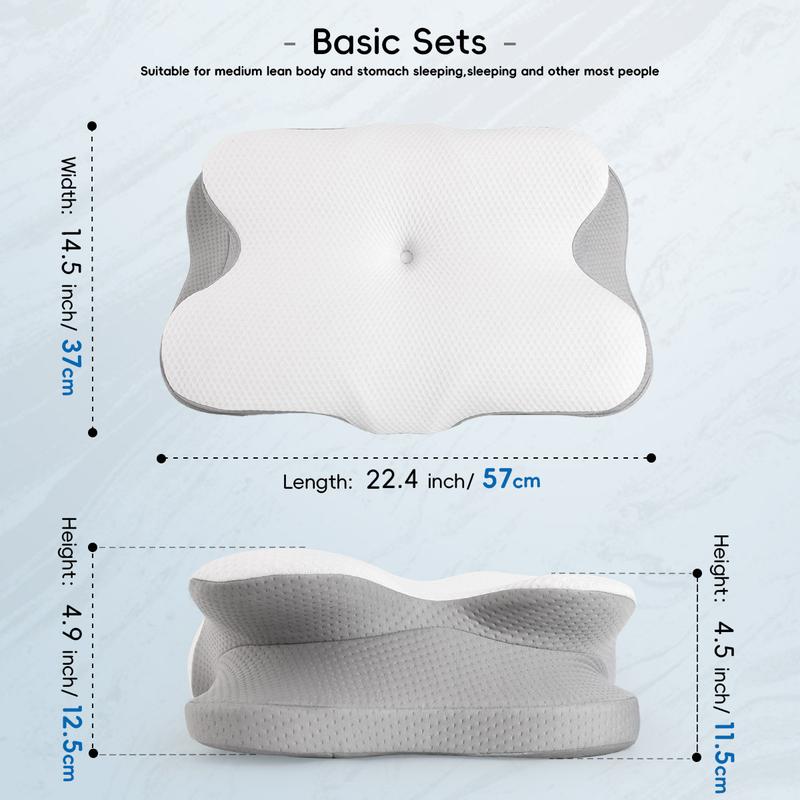 Cervical spine pillow for pain relief-Cervical spine pillow for side back stomach sleeper, ergonomic orthopedic support pillow, memory foam for sleeping, cooling pillowcase, gray, Black Friday Halloween gift Christmas New Year gift