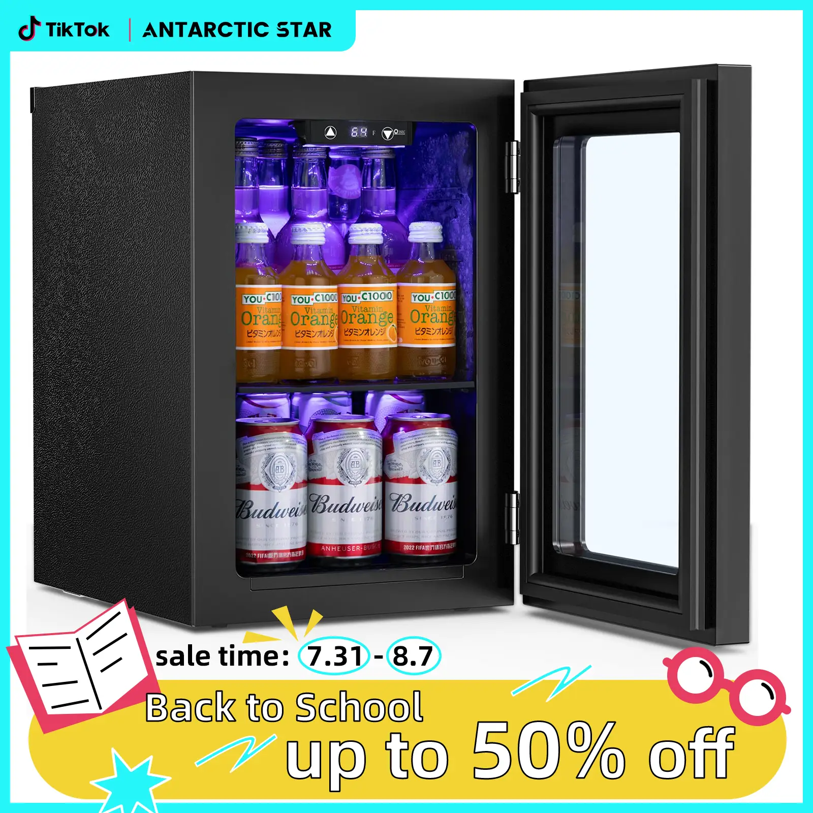 Antarctic Star 0.6Cu. Ft. Freestanding Wine Cellar, 4-Bottle Red Wine with 6-Can Beer Refrigerator, Quiet Compressor, LED Light and Display, 40-61 ℉,
