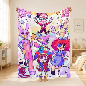 Amazing Digital Circus Inspired Flannel Blanket, Cute Cartoon Character Throw Blanket, Colorful Fantasy Anime Style Soft Cozy Fleece Blanket for Kids Teens, Warm Bed Sofa Nap Blanket, Gift for Fans and Gamers