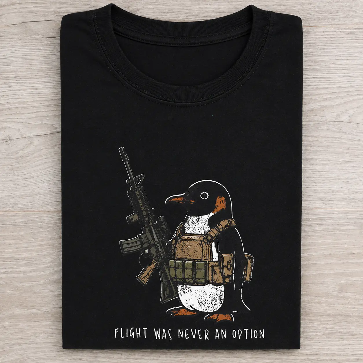 Tactical Penguin Shirt, Flight Was Never An Option Tee, Funny Penguin Graphic T-Shirt, Military Animal Meme Shirt, Retro Humor Gift, Unisex Apparel