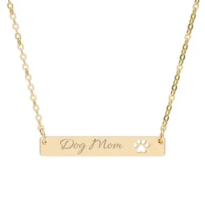 “Dog Mom” Engraved Paw Bar Necklace — Engraved Pet Name Pendant