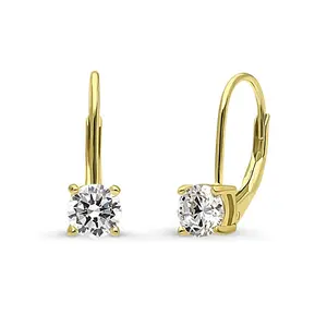BERRICLE Yellow Gold Flashed Sterling Silver Solitaire Leverback Drop Dangle Earrings for Women, 0.9-2.5 Carat Round Cut Cubic Zirconia CZ, Size 5-7mm