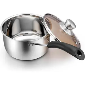 2 Quart Saucepan Small Pot, Stainless Steel Saucepan with Lid, Small Sauce Pan for  Kitchen Restaurant Cooking, Visible Glass lid & Bakelite Heat-Proof Handles,Dishwasher Safe, 1 count