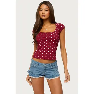 Mookie Square Neck Polka Dot Top